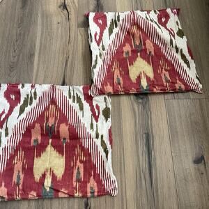 Lot Of 2 Pottery Barn 20" Ikat Petra Pillow Cover Red Green Southwestern Aztec